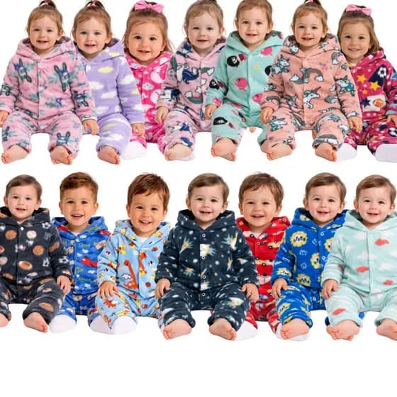 Kit 4 Peças Infantil Soft para Bebê – 2 Conjuntos Inverno com Blusa com Capuz + Calça Quentinho e Confortável