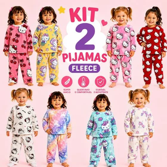Pijama Infantil Fleece Hello Kitty - Unicórnio Ultra Soft Macio