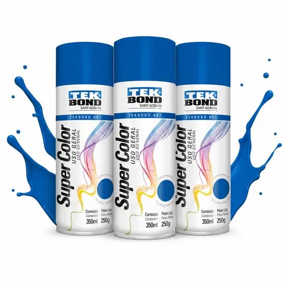 Kit 3 Tinta Spray Azul Tekbond Super Color 350ml Uso Geral