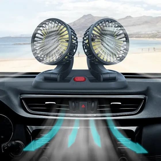 Ventilador de carro de duas cabeças ventilador elétrico 360 giratório vento ajustável com sinal de estacionamento Mini v
