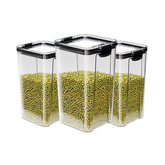 Kit 3 Pote Hermético Transparente com Trava e Silicone Vedação Armário Cozinha Organizador