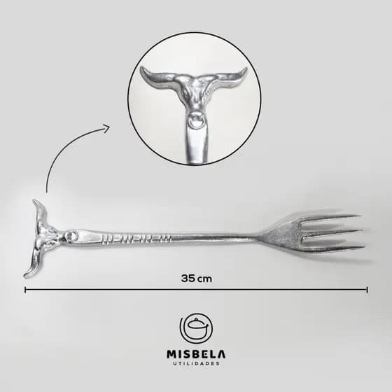 garfo tridente de aluminio para churrasco cara de boi