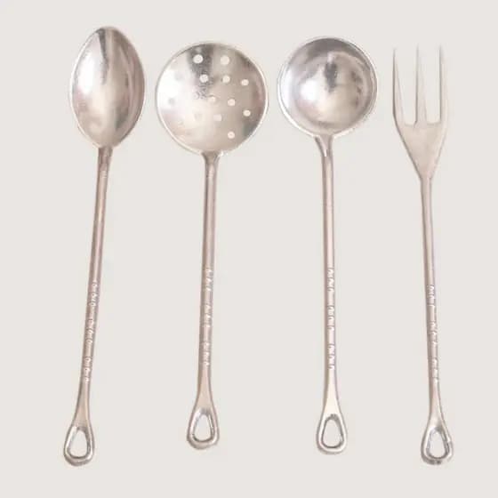 colher kit 4 colheres garfo escumadeira concha colher - armário cozinha