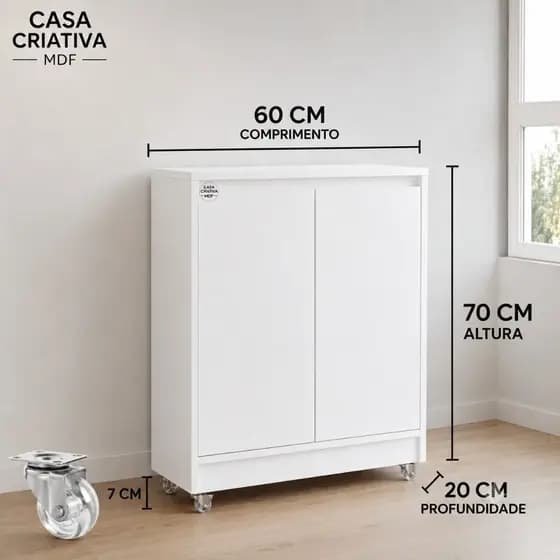 Armário Estreito para Cozinha e Lavanderia 2 Portas MDF | Despensa Compacta 70/60/20 cm | Organizador corredor