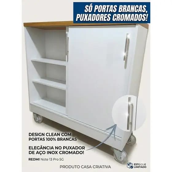 Aparador / Despensa Compacta – Portas de correr em MDF – Envio Montado – Não Tomba Portas de correr 100x80x20