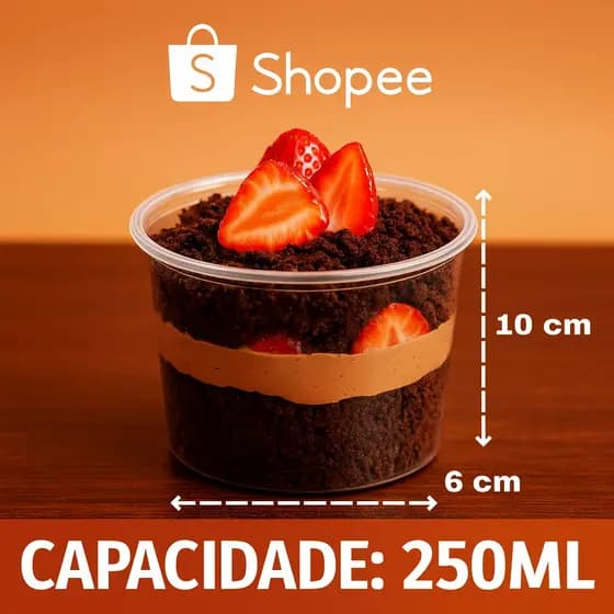 Kit 24 48 72 96 unidades Pote para Bolo de Pote Sobremesas Plastico Redondo com Tampa 250ml BPA Free