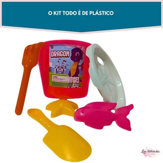 Kit Infantil Balde Com Alça, Peneira, Garfo, Colher, Peixe e Estrela Para Crianças acima de 2 Anos