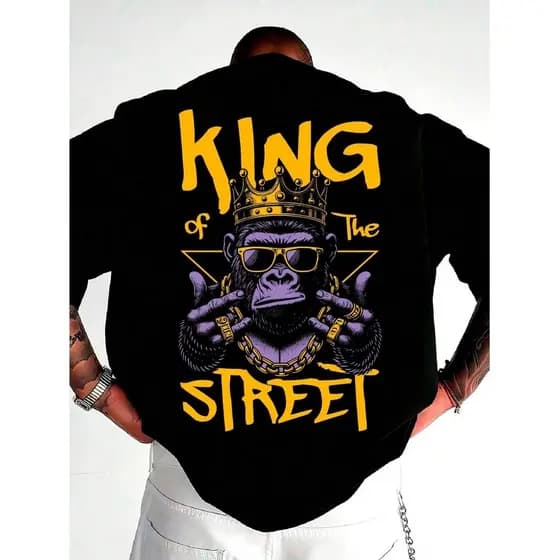 Camiseta Oversized Streetwear Gorilla King Lançamento Wearing Crown Estilo De Rua