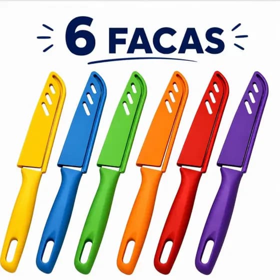 Kit 6 Facas, Faquinhas Cozinha afiadas com bainha lamina em aço inox Pequena Utilidade do Lar Faquinha com Capa