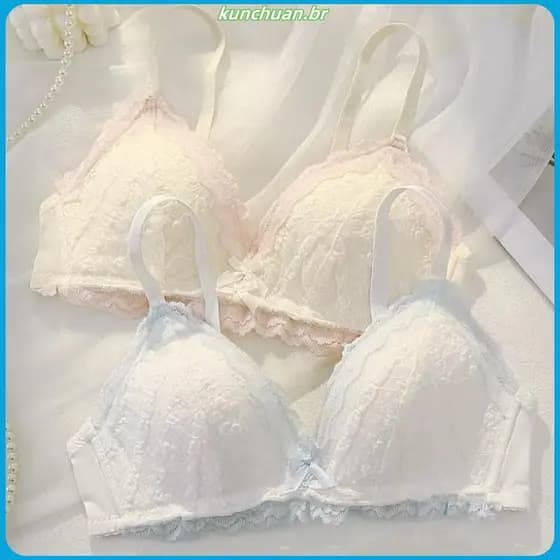 Renda não magnética roupa interior feminina reunindo seios pequenos verão Ultra-fino sem fio universidade High School me