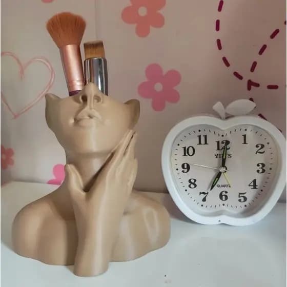 Organizador de Maquiagem Multiuso, Pincéis e Acessórios, Penteadeira Porta Escova Pente Cabelo Escultura Feminina