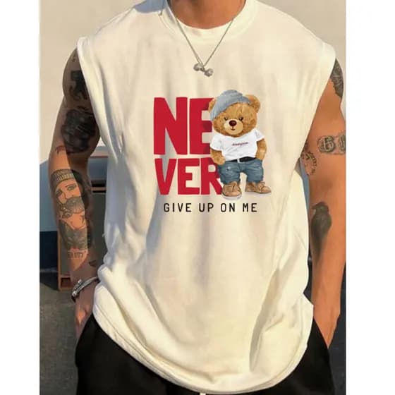Regata Masculina Never Up Urso Lançamento Off Whith Oversized Larga Moda Masculina