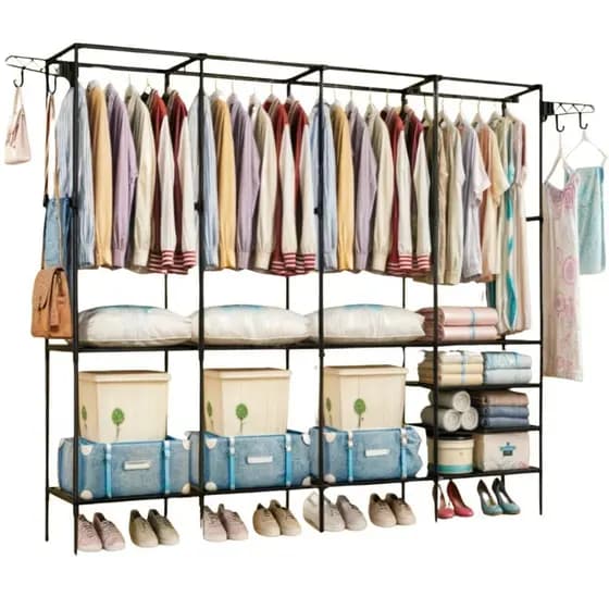 Cabideiro Arara Guarda Roupa Closet Portátil 4 Colunas Sapateira Organizador Multiuso Armário