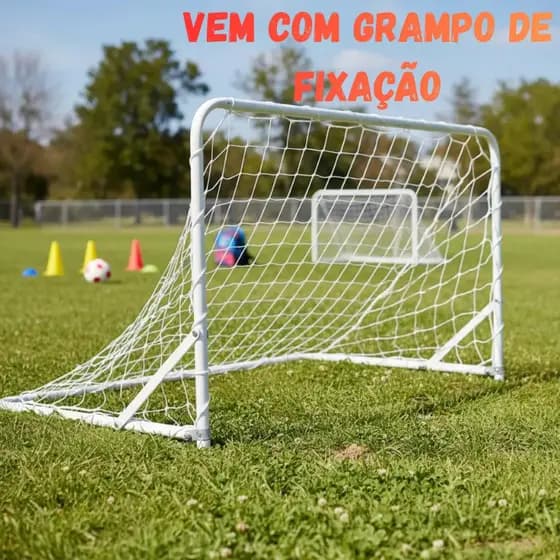 1 Trave Golzinho De Futebol Grande C/ Grampo Fixador E Rede 1,08x0,50 Branca