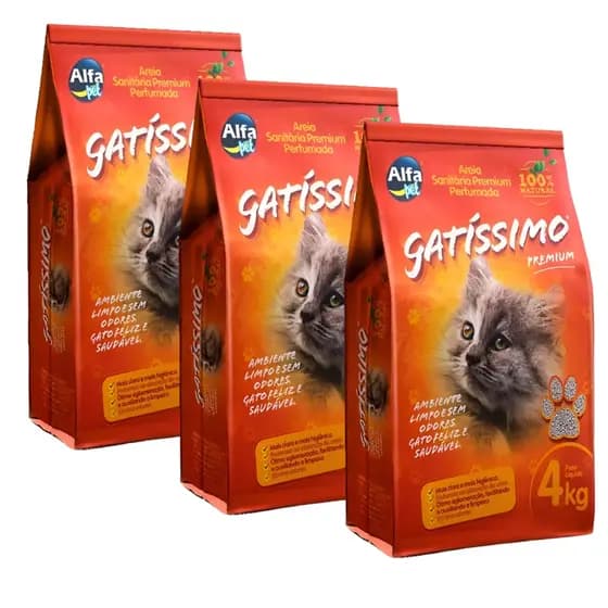Kit 3 Areia Higiênica De Gato Perfumada Gatíssimo 4kg Premium