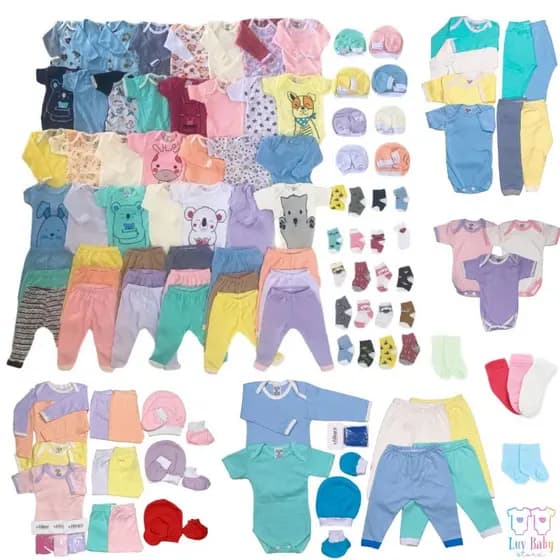 Kit 24 pcs Body de Bebê Enxoval Completo 100% Algodão