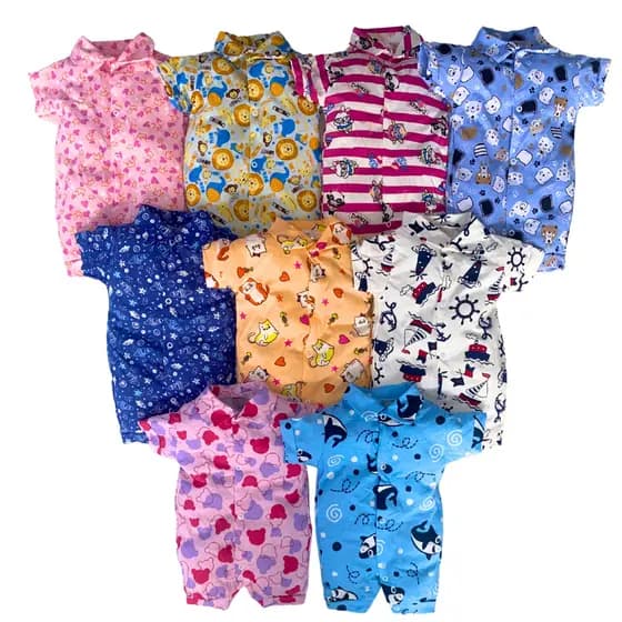 Kit 5 Macacões Curtos Bebê Algodão – Menina ou Menino Sortido
