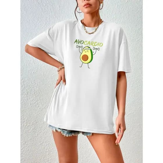 Camiseta Feminina Oversized Treino Academia Algodão Estampada Larga Meme AvoCardio