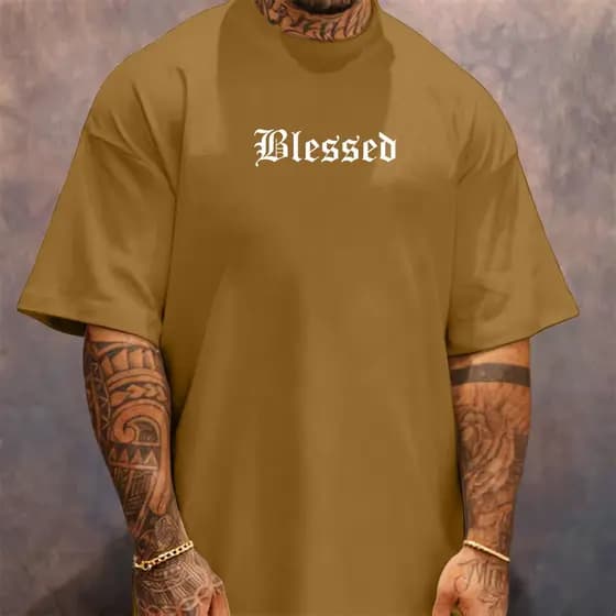 Camiseta Camisa Estilo de Rua Oversized Streetwear Masculina Gola Alta Blessed Abençoado