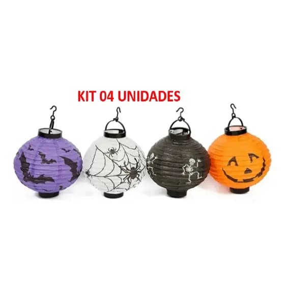 KIT LANTERNA LED DE PAPEL 04 UNID ENFEITE DECORATIVO HALLOWEEN