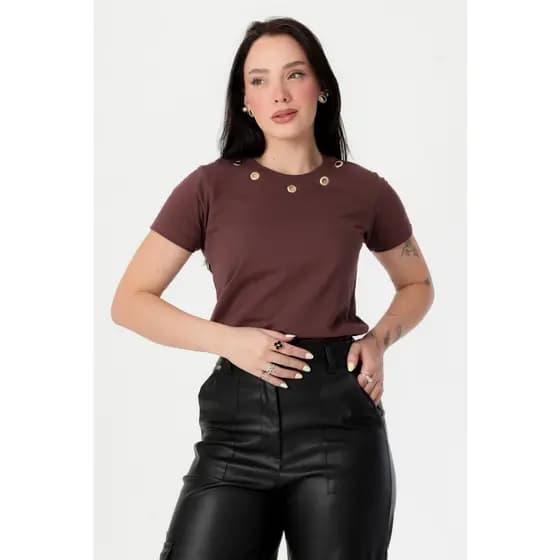 CAMISETA FEMININA ILHÓS DOURADO PREMIUM VÁRIAS CORES