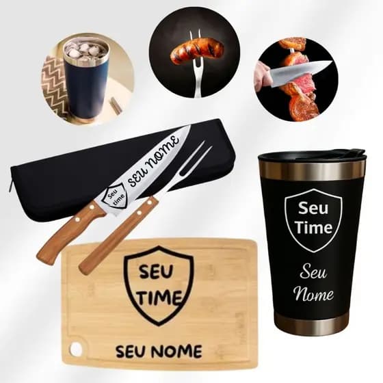 Kit churrasco Personalizado Gravação A Laser Garfo Faca Copo Térmico