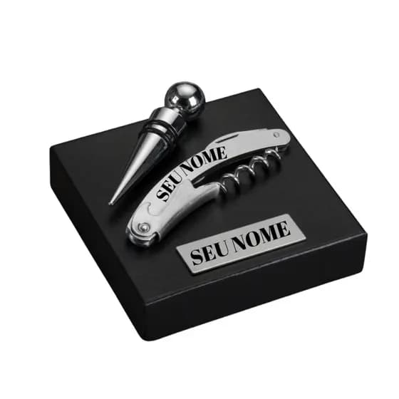 Kit 2 Peças Saca Rolha Tampa Vinho Personalizado Nome Brinde