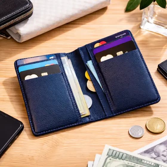 Carteira Masculina em Couro Legítimo Slim com sistema Antifurto RFID Compacta e elegante e durável Índigo