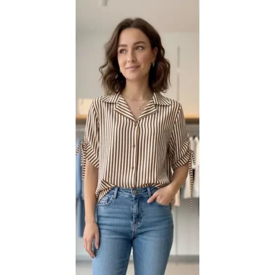 Camisa Social Manga curta Com Botão Femimina Detalhe Na Manga