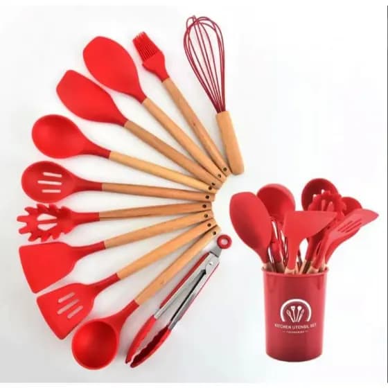 Jogo de Cozinha Utensílios Kit 12 Peças Silicone Madeira Promoção !