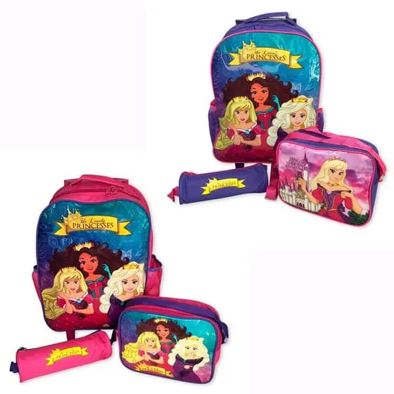 Kit Mochila Infanti para criançãl Escolar com 3 peças Princesas Rosa/Roxo - Sortido