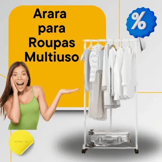 Arara Multiuso para Organizar Pendurar Roupas - Com Prateleira