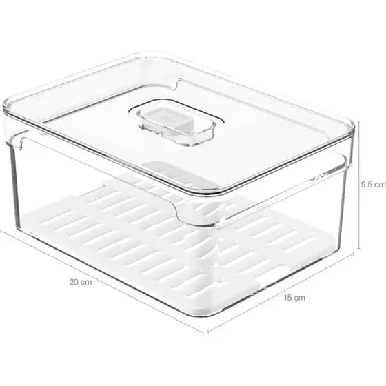 Organizador de Geladeira Acrílico com Tampa e Bandeja Removível Clear Fresh 2,2L – OU