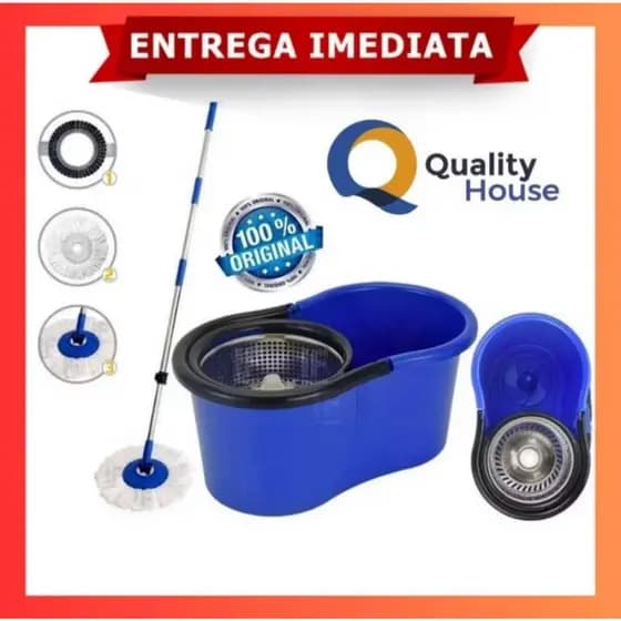 Mop Com Centrifuga Inox e Cabo em Inox Com Refil de Microfibra 9 Litros Mop