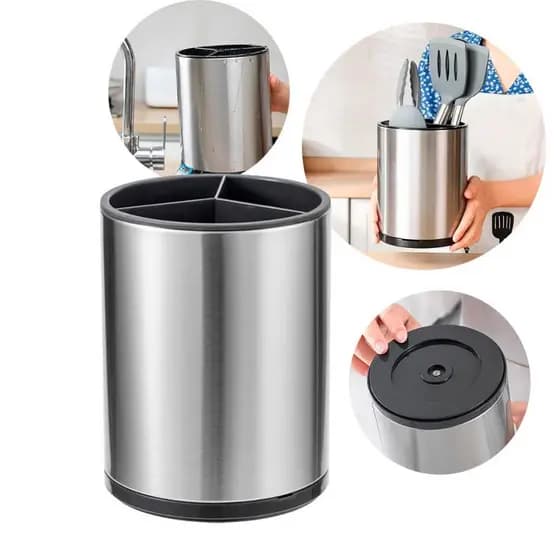Porta Talheres Inox Utensílios Giratório Cozinhaorta Talheres Inox Giratório Prático e Elegante Organizador de Talheres