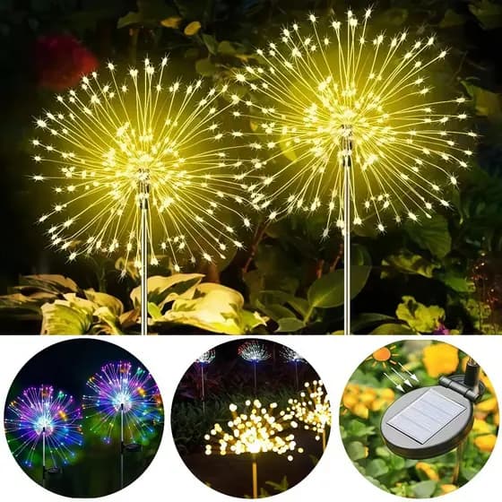 2 ou 6 pcs Luz Solar LED De Fogos De Artifício , Luzes De Fadas Reguláveis 120LED , Lâmpada De Gramado À Prova D'á