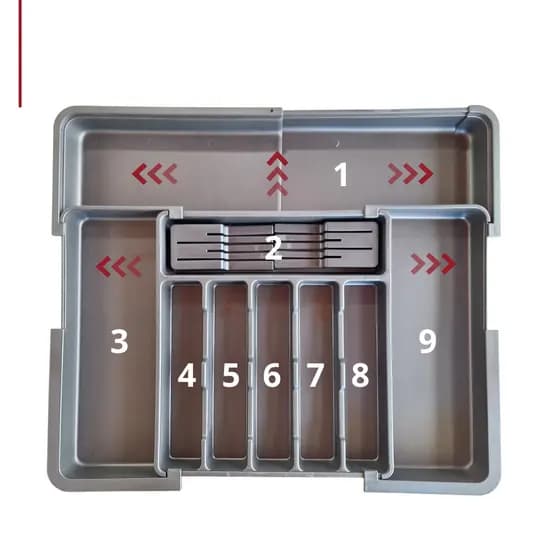 Porta Talheres Expansível com Divisórias Ajustáveis para Organização da Cozinha e Gaveta - 9 compartimentos