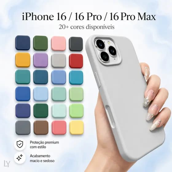 Capa Silicone Aveludada Premium para iPhone 16 / 16 Pro / 16 Pro Max Antichoque Macia e Elegante