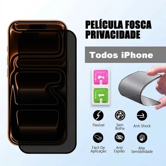 Película Cerâmica Privacidade Fosca para iPhone 17 16 15 14 13 12 11 Pro Max Mini X XR XS
