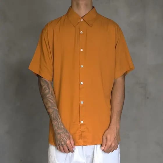 Camisa Masculina de Botão Streetwear Camisão Viscose Fresca