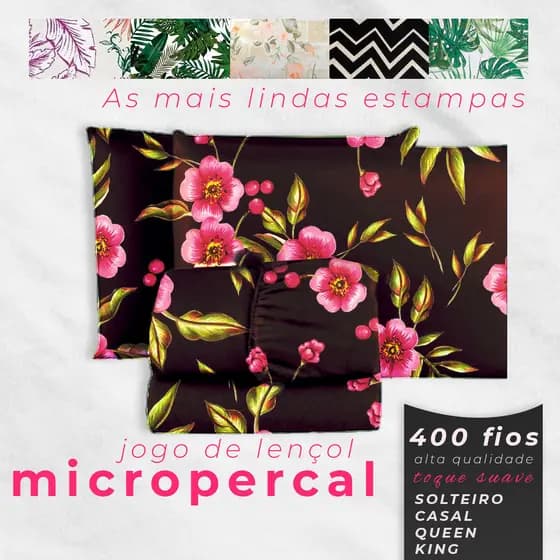 Jogo de Lençol Micropercal - Estampado 400 Fios Alta Qualidade - Melhores Estampas Cama