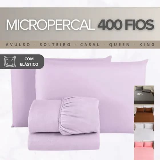 Lençol Avulso Micropercal Liso - 400 Fios - Solteiro / Casal / Queen / King - Lindas Cores Size Cama