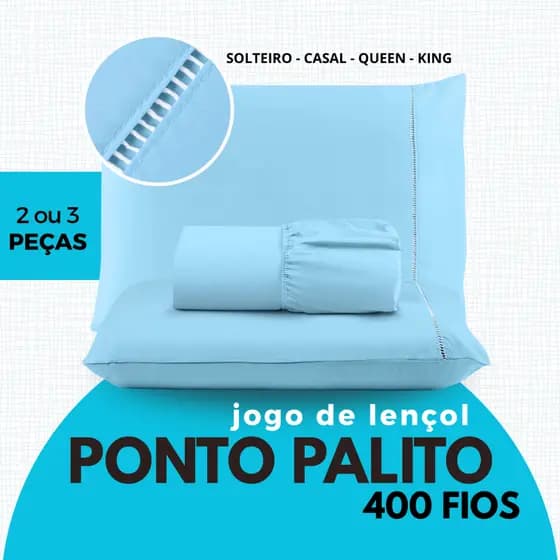 Jogo Lençol Ponto Palito Micropercal 400 Fios Ponto Palito - Solteiro / Casal / Queen / King Size Cama