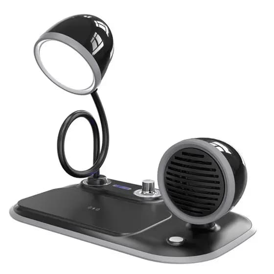 Luminária Multifuncional 3 em 1: Iluminação, Carregador por Indução e Alto-Falante Bluetooth