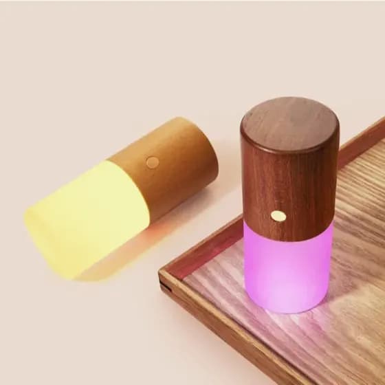 Luz Noturna de Madeira com Cores Variadas Elegante Portátil Inteligente