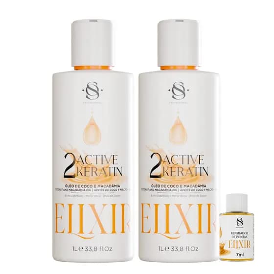 KIT 2 PROGRESSIVA ELIXIR ACTIVE KERATIN BRILHO ESPELHADO 2L + BRINDE REPARADOR DE PONTAS 7ml