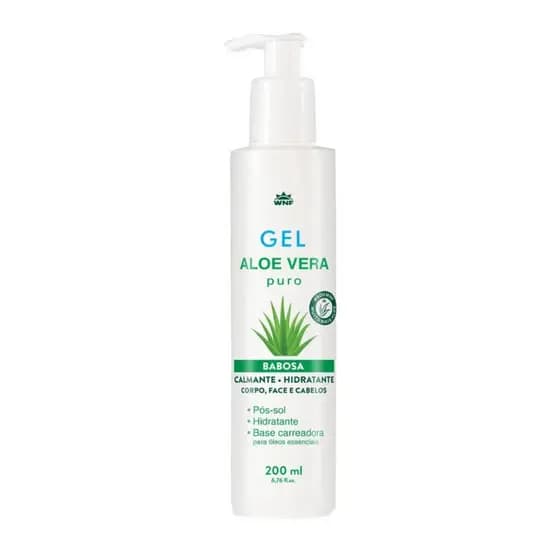 Gel Aloe Vera WNF 200ml Babosa 100% Natural - Hidratação Pele e Cabelos - Vegano Pós-Sol Pós-Barba