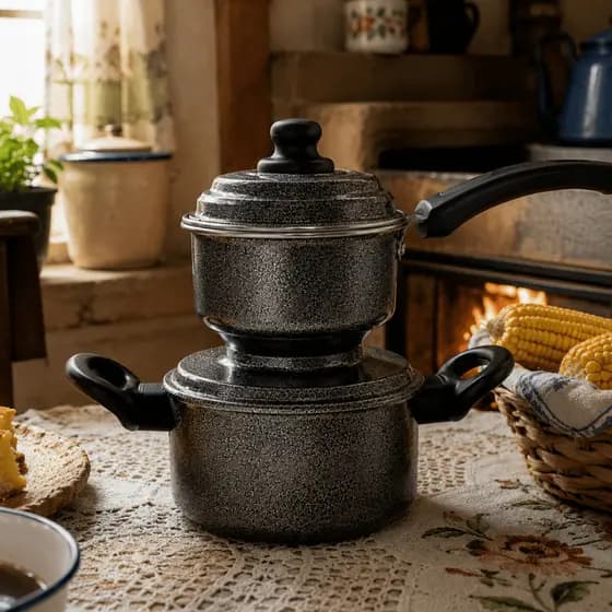 Panela Cuscuzeira Peito de Moça Nordestino em Alumínio Craqueado Cozimento Uniforme