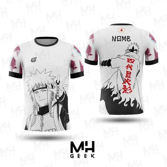 *PERSONALIZE* Camisa Camiseta Anime Minato Naruto Modelo Japão Nome Estampada Unisex Adulto Infantil