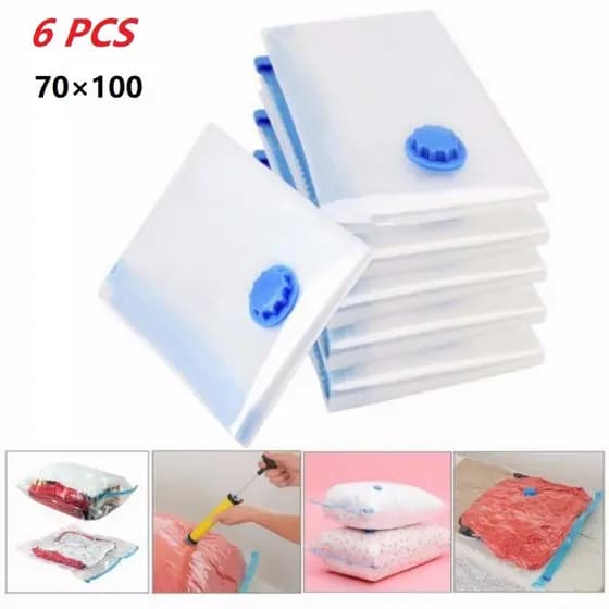 Kit 6 Saco A Vacuo 70X100 Organizador Edredom Cobertor Roupa P/Organizador de Guarda Roupa